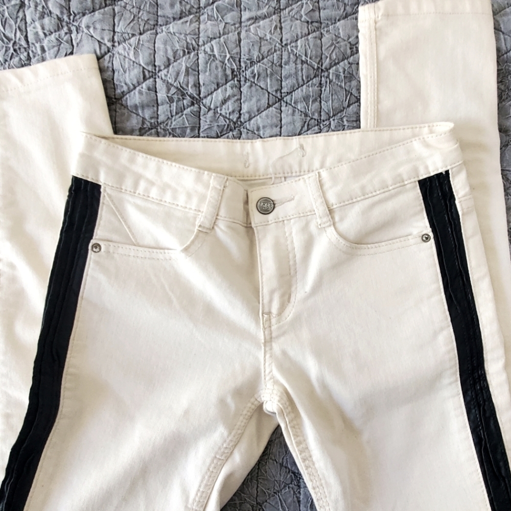 Free People Cream Denim with Black Leather Detail